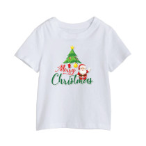 Al Amal Merry christmas T-shirt  with santa& tree Round Neck Cotton Fabric Friendly to skin,Unisex adult White