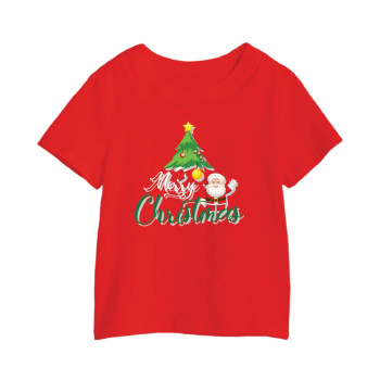 Al Amal Merry christmas T-shirt with santa& tree Round Neck Cotton Fabric Friendly to skin,Unisex adult Red