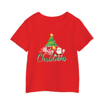 Al Amal Merry christmas T-shirt  with santa& tree Round Neck Cotton Fabric Friendly to skin,Unisex adult Red