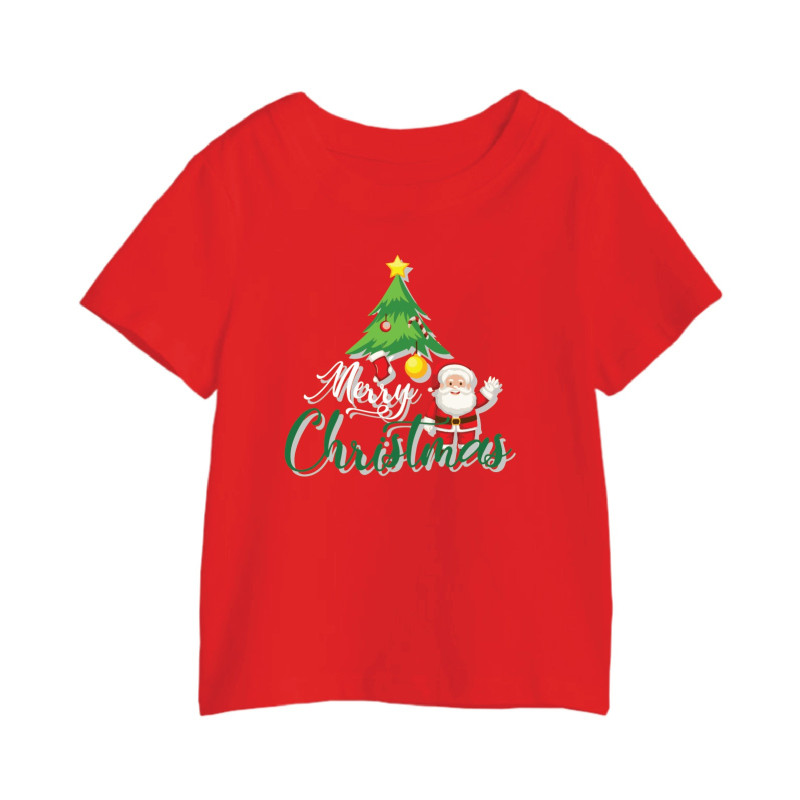 Al Amal Merry christmas T-shirt with santa& tree Round Neck Cotton Fabric Friendly to skin,Unisex adult Red