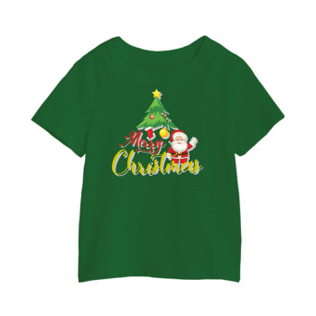 Al Amal Merry christmas T-shirt with santa& tree Round Neck Cotton Fabric Friendly to skin,Unisex adult Green