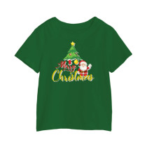 Al Amal Merry christmas T-shirt  with santa& tree Round Neck Cotton Fabric Friendly to skin,Unisex adult Green