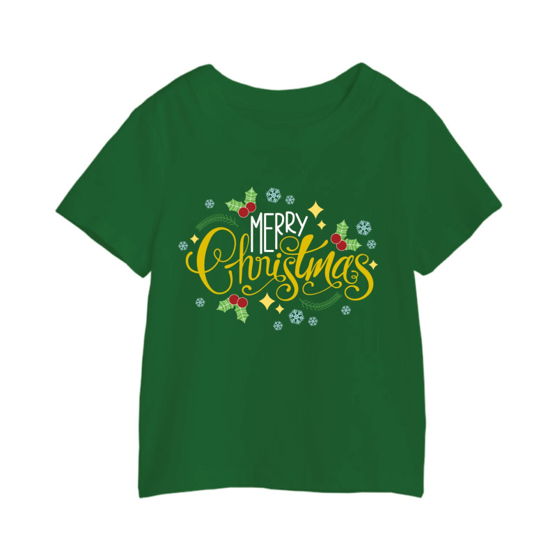 Al Amal Christmas T-shirt Leaves with Red dots Round Neck Cotton Fabric Friendly to skin,Unisex kids Green