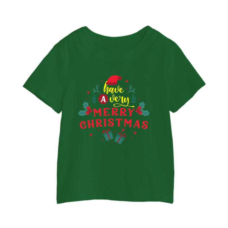 Al Amal Have a very merry christmas Tishirt Round Neck Cotton Fabric Friendly to skin,Unisex kids Green