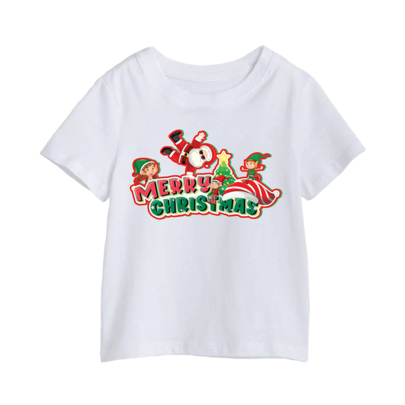 Al Amal christmas T-shirt with santa n his 3 elves Round Neck Cotton Fabric Friendly to skin,Unisex adult White
