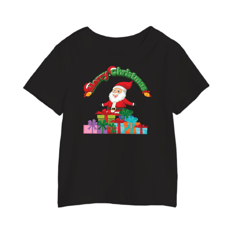 Al Amal Christmas T-shirt with santa n gifts Round Neck Cotton Fabric Friendly to skin,Unisex kids Black