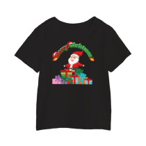 Al Amal Christmas  T-shirt  with santa n gifts Round Neck Cotton Fabric Friendly to skin,Unisex adult Black
