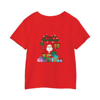 Al Amal christmas T-shirt with santa n gifts in hand Round Neck Cotton Fabric Friendly to skin,Unisex Adults Red
