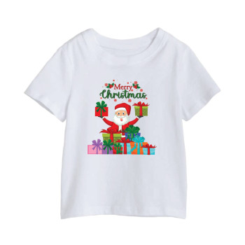 Al Amal christmas T-shirt with santa n gifts in hand Round Neck Cotton Fabric Friendly to skin,Unisex Adults White