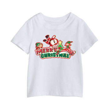 Al Amal christmas T-shirt with santa n his 3 elves Round Neck Cotton Fabric Friendly to skin,Unisex kids White