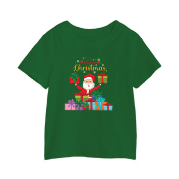 Al Amal christmas T-shirt with santa n gifts in hand Round Neck Cotton Fabric Friendly to skin,Unisex Adults Green