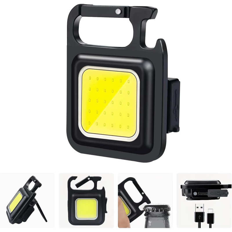 Proton Mini Flashlight, 800Lumens Cob Bright Rechargeable Keychain Flashlights, 4 Light Modes Portable Pocket Light With Folding Bracket Bottle Opener And Magnet Base For Camping Fishing Walking, 1 Year Warranty