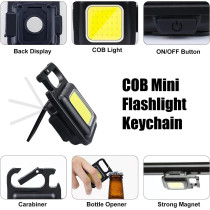 Proton Mini Flashlight, 800Lumens Cob Bright Rechargeable Keychain Flashlights, 4 Light Modes Portable Pocket Light With Folding Bracket Bottle Opener And Magnet Base For Camping Fishing Walking, 1 Year Warranty