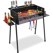 Beauenty Barbecue Charcoal Grill Set, Portable Stainless Steel Charcoal Grill, Bbq Charcoal Grill Set For Outdoor Cooking Camping Picnics, Large Baking Pan Is Ideal For Multiplayer Party, 1 Year Warranty