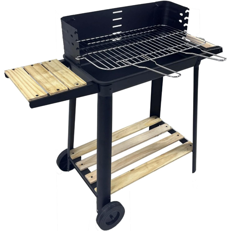 Hexar Outdoor Standing Barbecue Grill On Wheels, Barbecue Grill Large Charcoal Grill Bbq Trolley Height Adjustable Smoker Barbecue With Shelf Side Table Wheels (Grill On Wheels), 1 Year Warranty