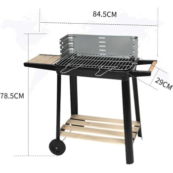 Hexar Outdoor Standing Barbecue Grill On Wheels, Barbecue Grill Large Charcoal Grill Bbq Trolley Height Adjustable Smoker Barbecue With Shelf Side Table Wheels (Grill On Wheels), 1 Year Warranty