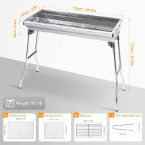 Barbecue Grill Stainless Steel, Bbq Charcoal Grill Smoker Barbecue Folding Portable For Outdoor Cooking/ Camping/ Hiking/ Picnics/ Backpacking, Large, 1 Year Warranty