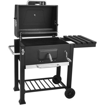 Trolley Charcoal Barbecue Grill Outdoor Patio Garden With Side Trays And Storage Shelf, 1 Year Warranty