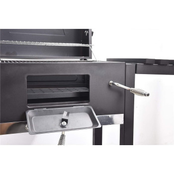 Trolley Charcoal Barbecue Grill Outdoor Patio Garden With Side Trays And Storage Shelf, 1 Year Warranty