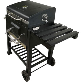 Trolley Charcoal Barbecue Grill Outdoor Patio Garden With Side Trays And Storage Shelf, 1 Year Warranty