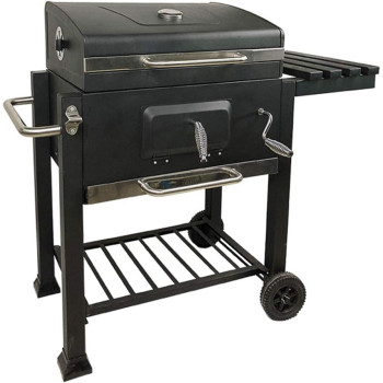 Trolley Charcoal Barbecue Grill Outdoor Patio Garden With Side Trays And Storage Shelf, 1 Year Warranty