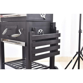 Trolley Charcoal Barbecue Grill Outdoor Patio Garden With Side Trays And Storage Shelf, 1 Year Warranty