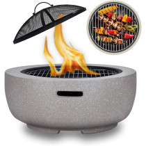 Mgo Round, Fire Pit Outdoor Wood And Charcoal Grill, Barbecue Grill Outdoor, Bbq Grill Movable Lightweight Decorative Backyard Patio Firepit H: 10 In. x Dia: 23.6 In, 29.76 Lbs, 1 Year Warranty