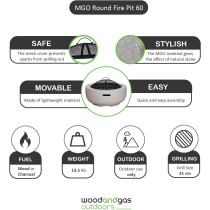 Mgo Round, Fire Pit Outdoor Wood And Charcoal Grill, Barbecue Grill Outdoor, Bbq Grill Movable Lightweight Decorative Backyard Patio Firepit H: 10 In. x Dia: 23.6 In, 29.76 Lbs, 1 Year Warranty