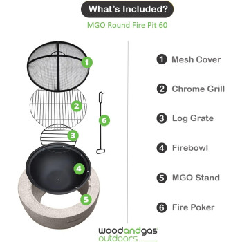 Mgo Round, Fire Pit Outdoor Wood And Charcoal Grill, Barbecue Grill Outdoor, Bbq Grill Movable Lightweight Decorative Backyard Patio Firepit H: 10 In. x Dia: 23.6 In, 29.76 Lbs, 1 Year Warranty
