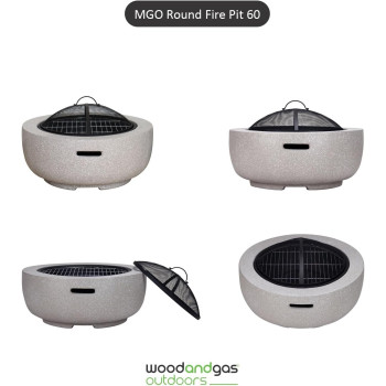 Mgo Round, Fire Pit Outdoor Wood And Charcoal Grill, Barbecue Grill Outdoor, Bbq Grill Movable Lightweight Decorative Backyard Patio Firepit H: 10 In. x Dia: 23.6 In, 29.76 Lbs, 1 Year Warranty