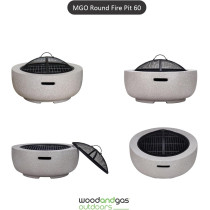 Mgo Round, Fire Pit Outdoor Wood And Charcoal Grill, Barbecue Grill Outdoor, Bbq Grill Movable Lightweight Decorative Backyard Patio Firepit H: 10 In. x Dia: 23.6 In, 29.76 Lbs, 1 Year Warranty