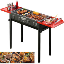 Vucatin Portable Charcoal Grill Bbq, Outdoor Stainless Steel Barbecue Grill, Folding Portable Go Anywhere Charcoal Grill For Cooking, Camping,Hiking, Picnic Patio Backyard Large (Black/Red), 1 Year Warranty