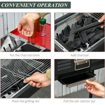 Vucatin Portable Charcoal Grill Bbq, Outdoor Stainless Steel Barbecue Grill, Folding Portable Go Anywhere Charcoal Grill For Cooking, Camping,Hiking, Picnic Patio Backyard Large (Black/Red), 1 Year Warranty
