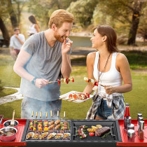 Vucatin Portable Charcoal Grill Bbq, Outdoor Stainless Steel Barbecue Grill, Folding Portable Go Anywhere Charcoal Grill For Cooking, Camping,Hiking, Picnic Patio Backyard Large (Black/Red), 1 Year Warranty