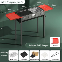 Vucatin Portable Charcoal Grill Bbq, Outdoor Stainless Steel Barbecue Grill, Folding Portable Go Anywhere Charcoal Grill For Cooking, Camping,Hiking, Picnic Patio Backyard Large (Black/Red), 1 Year Warranty