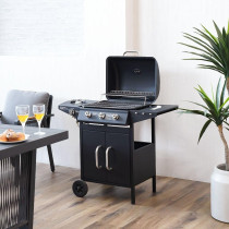 Danube Home 4 Burner Gas Bbq Grill With Wheels Movable Barbecue Grill Portable Cart Style Gas Bbq Griller For Patio Lawn Garden Picnic Camping, L 107 x W 53 x H 95.5 Cm, Black, 1 Year Warranty