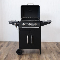 Danube Home 4 Burner Gas Bbq Grill With Wheels Movable Barbecue Grill Portable Cart Style Gas Bbq Griller For Patio Lawn Garden Picnic Camping, L 107 x W 53 x H 95.5 Cm, Black, 1 Year Warranty