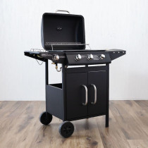 Danube Home 4 Burner Gas Bbq Grill With Wheels Movable Barbecue Grill Portable Cart Style Gas Bbq Griller For Patio Lawn Garden Picnic Camping, L 107 x W 53 x H 95.5 Cm, Black, 1 Year Warranty