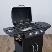 Danube Home 4 Burner Gas Bbq Grill With Wheels Movable Barbecue Grill Portable Cart Style Gas Bbq Griller For Patio Lawn Garden Picnic Camping, L 107 x W 53 x H 95.5 Cm, Black, 1 Year Warranty
