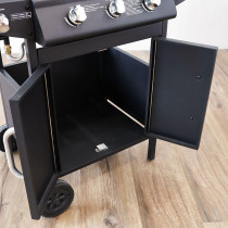 Danube Home 4 Burner Gas Bbq Grill With Wheels Movable Barbecue Grill Portable Cart Style Gas Bbq Griller For Patio Lawn Garden Picnic Camping, L 107 x W 53 x H 95.5 Cm, Black, 1 Year Warranty