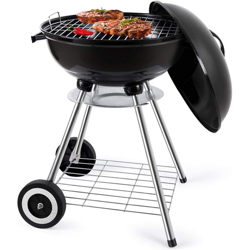 Bbq Stand Set, Portable And Lightweight, Easy To Carry Outdoor, Easy To Assemble, Barbeque Stand With Charcoal Tray And Lid, 17 Inch, 1 Year Warranty