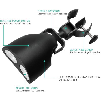 Barbecue Grill Light, Outdoor 360 Degree Flexible Bbq Light With 10 Super Bright Led Lights, Heat Resistant Night Grill Light With Sturdy Clamp Mount Fits Most Grill Handle (Batteries Not Included), 1 Year Warranty