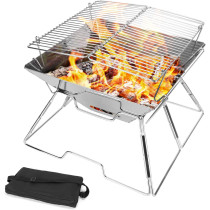 2 In 1 Stainless Steel Charcoal Grill & Fire Pit, Silver, 1 Year Warranty