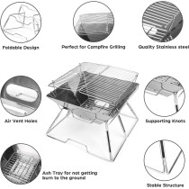 2 In 1 Stainless Steel Charcoal Grill & Fire Pit, Silver, 1 Year Warranty