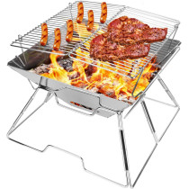 2 In 1 Stainless Steel Charcoal Grill & Fire Pit, Silver, 1 Year Warranty