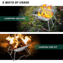 2 In 1 Stainless Steel Charcoal Grill & Fire Pit, Silver, 1 Year Warranty