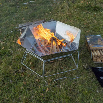 Portable Large Camping Grill Hexagonal Fire Pit 304 Stainless Steel Grill Gate + Tripdo Board + Chain Hook +Scissors Tong + Storage Bag, 1 Year Warranty