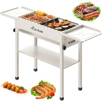 Ggerou Charcoal Grills,Folded Camping Barbecue Grill,Bbq Barbecue Stove Carbon Grill Barbecue Utensils For Garden Backyard Party Picnic Camping Outdoor Cooking, For 5 - 15 People (White), 1 Year Warranty