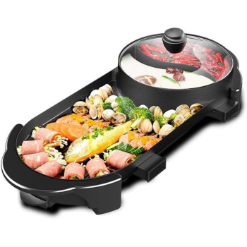 Portable Electric Grill, Electric Barbecue Grill Indoor Hot Pot Chafing Dish, Large Capacity Household Multifunctional Non-Stick Pan Electric Cooker With 5 Temperature Adjustments Soul Hill 1350 Watts, 1 Year Warranty