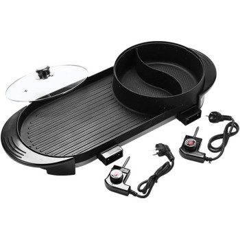 Portable Electric Grill, Electric Barbecue Grill Indoor Hot Pot Chafing Dish, Large Capacity Household Multifunctional Non-Stick Pan Electric Cooker With 5 Temperature Adjustments Soul Hill 1350 Watts, 1 Year Warranty